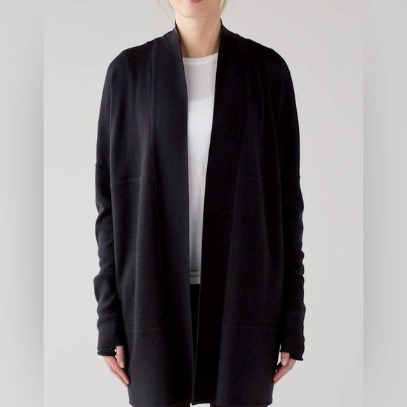 lululemon athletica Sweaters - Lululemon Sit In Lotus Wrap Merino Wool Black Cardigan Sweater